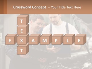 Two Men Looking At A Clipboard In Front Of A Car PowerPoint Template