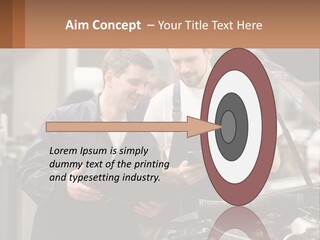 Two Men Looking At A Clipboard In Front Of A Car PowerPoint Template