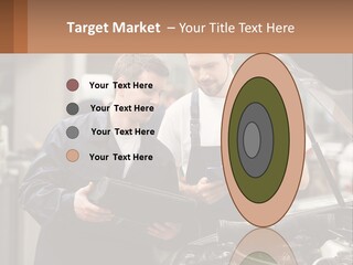 Two Men Looking At A Clipboard In Front Of A Car PowerPoint Template
