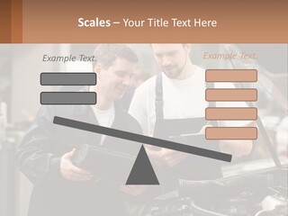 Two Men Looking At A Clipboard In Front Of A Car PowerPoint Template