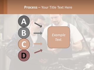 Two Men Looking At A Clipboard In Front Of A Car PowerPoint Template