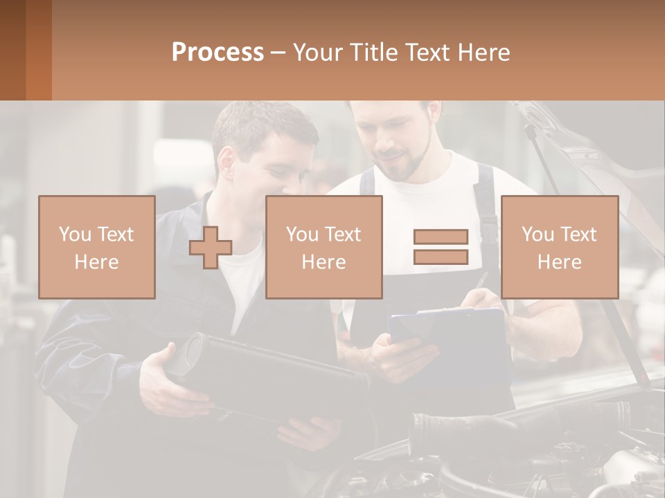 Two Men Looking At A Clipboard In Front Of A Car PowerPoint Template