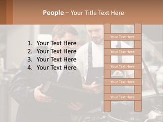 Two Men Looking At A Clipboard In Front Of A Car PowerPoint Template