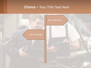 Two Men Looking At A Clipboard In Front Of A Car PowerPoint Template
