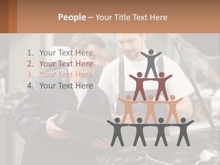 Two Men Looking At A Clipboard In Front Of A Car PowerPoint Template
