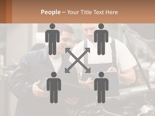 Two Men Looking At A Clipboard In Front Of A Car PowerPoint Template