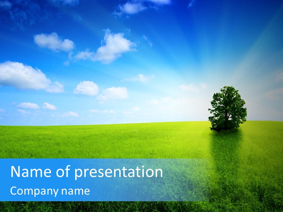 A Green Field With A Tree In The Middle Of It PowerPoint Template