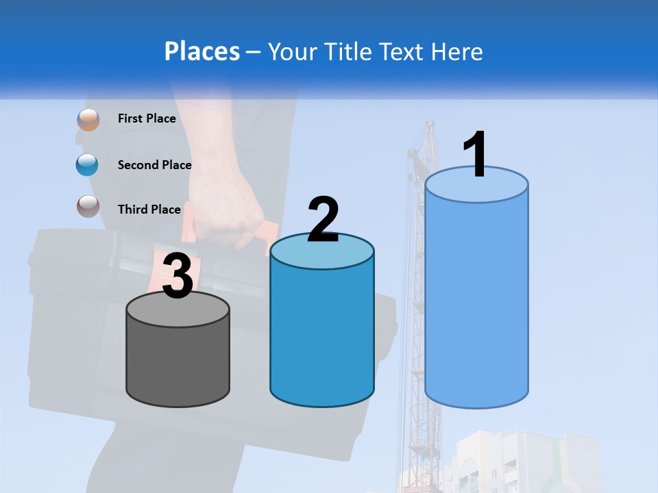 A Construction Worker Holding A Tool Box In Front Of A Crane PowerPoint Template