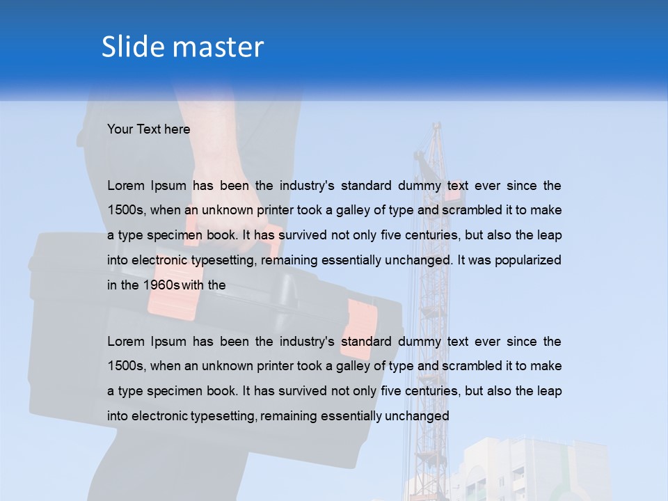 A Construction Worker Holding A Tool Box In Front Of A Crane PowerPoint Template