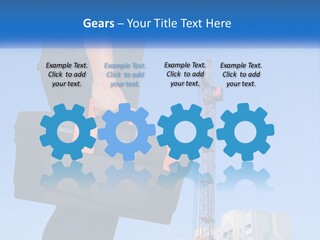 A Construction Worker Holding A Tool Box In Front Of A Crane PowerPoint Template