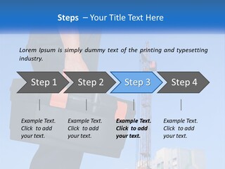 A Construction Worker Holding A Tool Box In Front Of A Crane PowerPoint Template