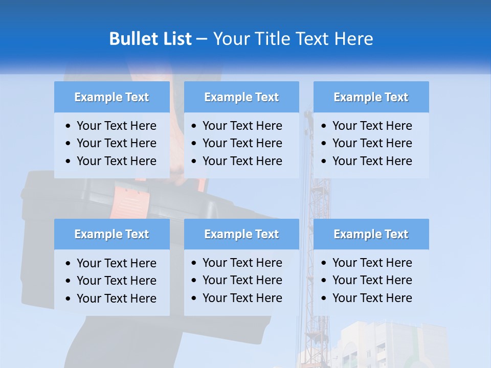 A Construction Worker Holding A Tool Box In Front Of A Crane PowerPoint Template