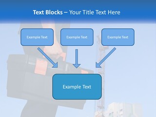 A Construction Worker Holding A Tool Box In Front Of A Crane PowerPoint Template