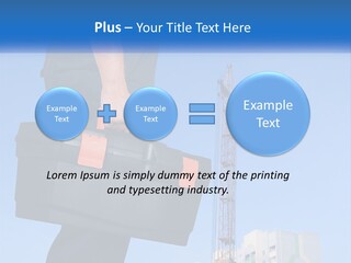 A Construction Worker Holding A Tool Box In Front Of A Crane PowerPoint Template