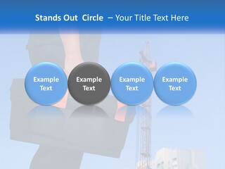 A Construction Worker Holding A Tool Box In Front Of A Crane PowerPoint Template