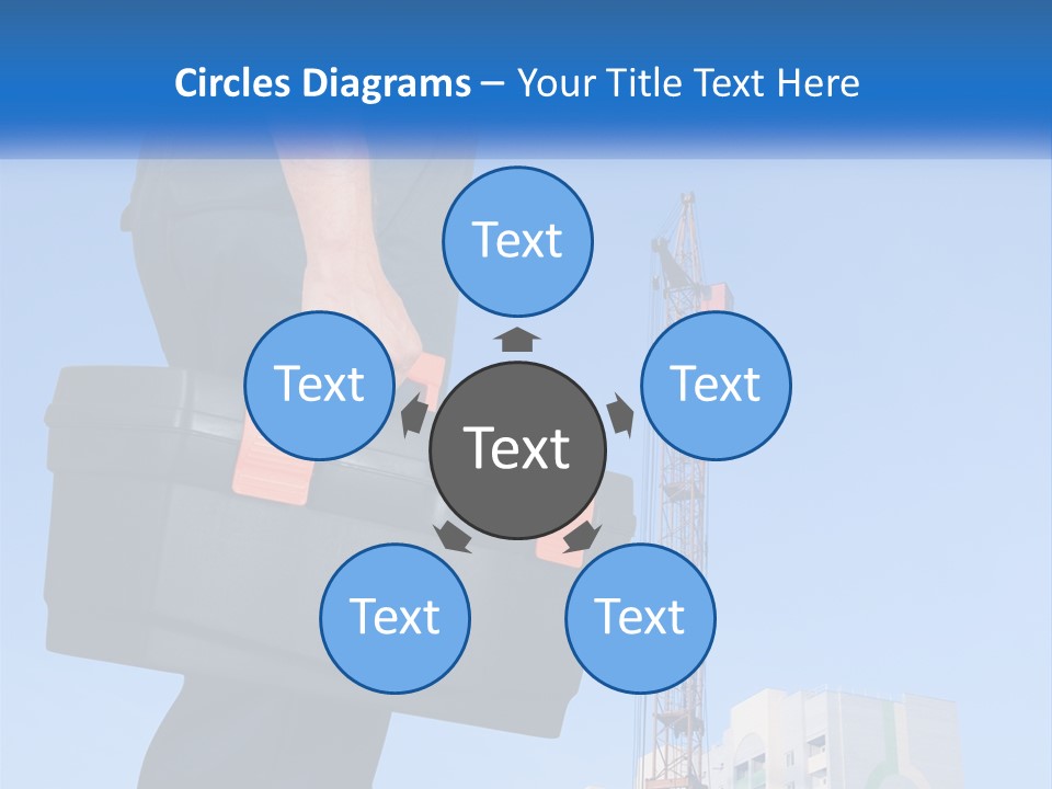 A Construction Worker Holding A Tool Box In Front Of A Crane PowerPoint Template