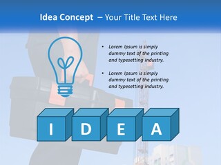 A Construction Worker Holding A Tool Box In Front Of A Crane PowerPoint Template