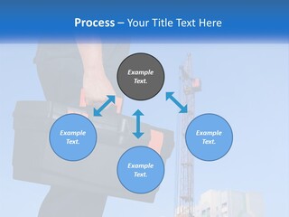 A Construction Worker Holding A Tool Box In Front Of A Crane PowerPoint Template