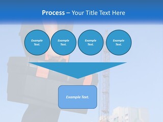 A Construction Worker Holding A Tool Box In Front Of A Crane PowerPoint Template