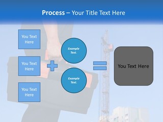A Construction Worker Holding A Tool Box In Front Of A Crane PowerPoint Template