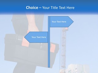 A Construction Worker Holding A Tool Box In Front Of A Crane PowerPoint Template