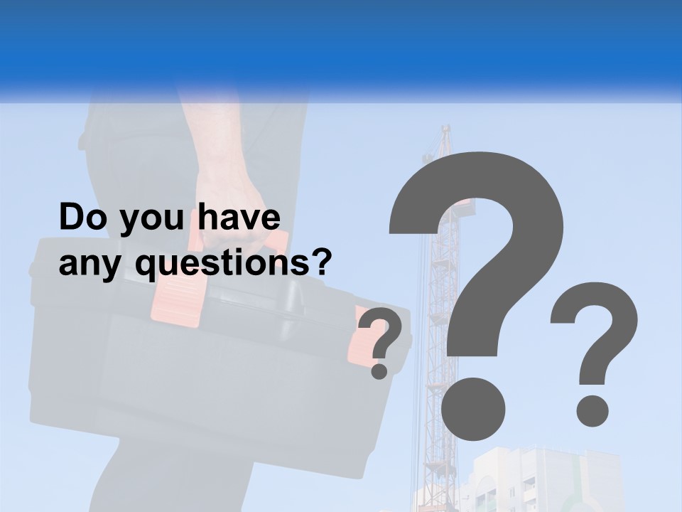 A Construction Worker Holding A Tool Box In Front Of A Crane PowerPoint Template