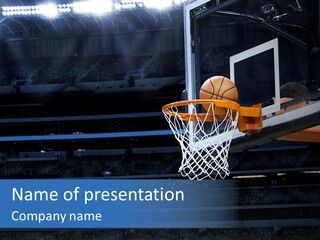 A Basketball Going Through The Net Of A Basketball Hoop PowerPoint Template