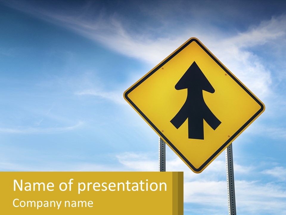 A Yellow Sign With An Arrow Pointing To The Right PowerPoint Template