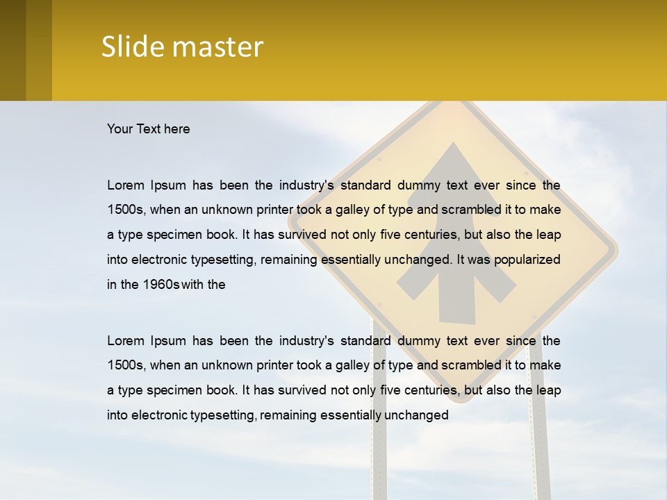 A Yellow Sign With An Arrow Pointing To The Right PowerPoint Template