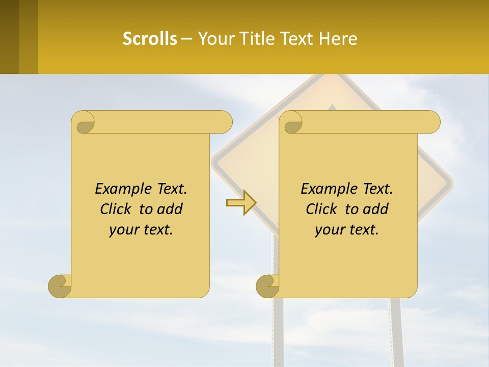 A Yellow Sign With An Arrow Pointing To The Right PowerPoint Template