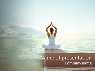 A Woman Sitting On A Dock Doing Yoga PowerPoint Template