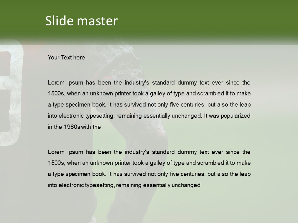 A Soccer Player Is Covered In Mud With A Green Field In The Background PowerPoint Template