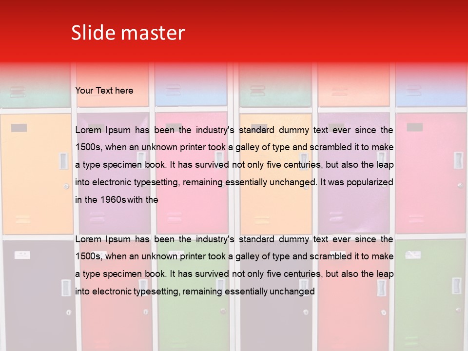A Wall Of Colorful Lockers With A Name Of Presentation PowerPoint Template