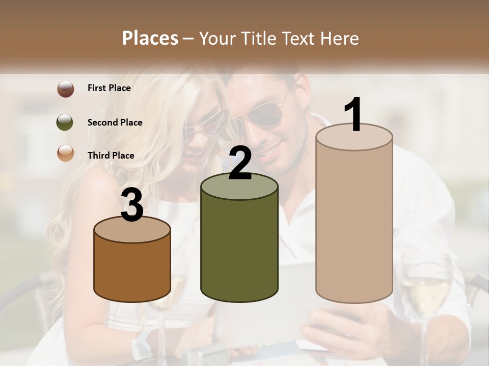 A Man And Woman Sitting At A Table With A Tablet PowerPoint Template