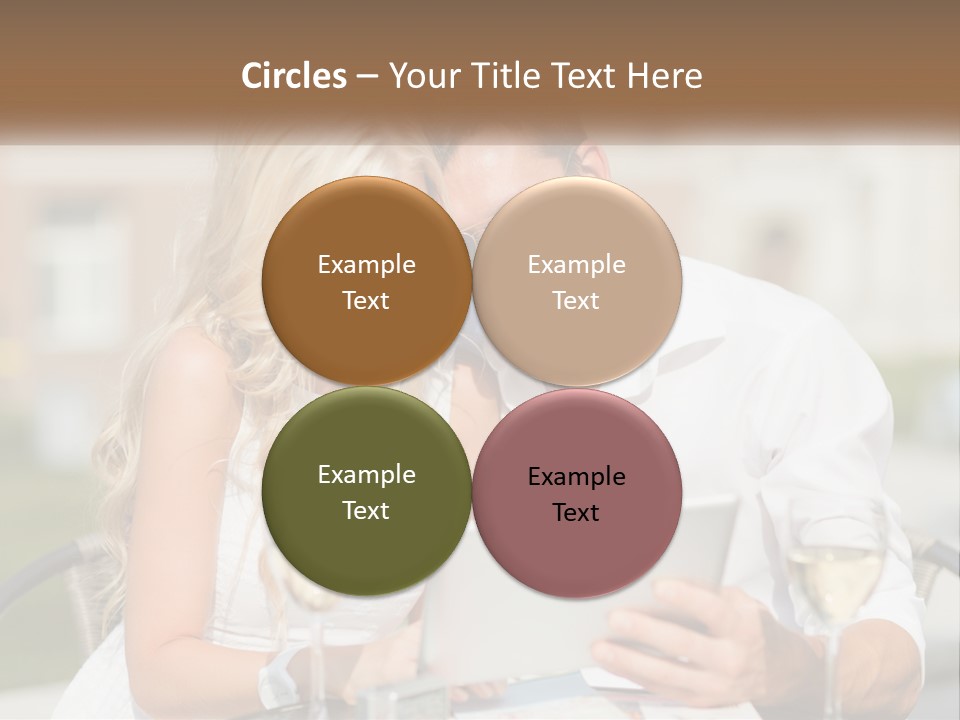 A Man And Woman Sitting At A Table With A Tablet PowerPoint Template