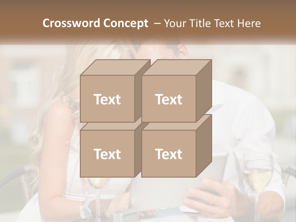 A Man And Woman Sitting At A Table With A Tablet PowerPoint Template