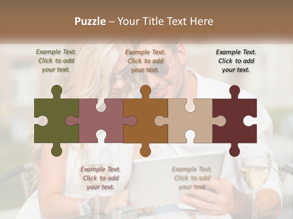 A Man And Woman Sitting At A Table With A Tablet PowerPoint Template