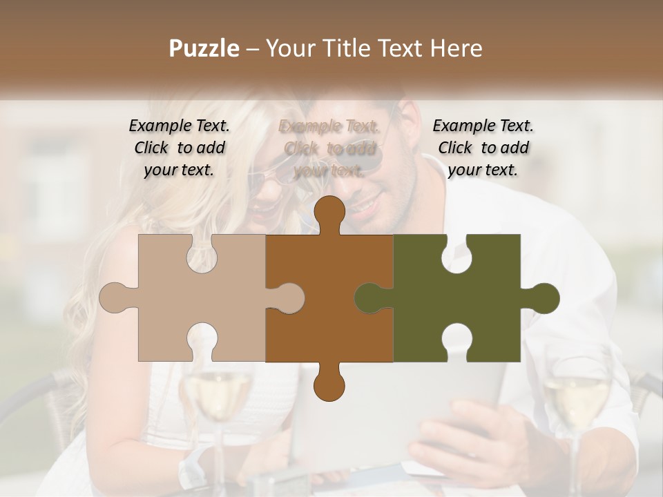 A Man And Woman Sitting At A Table With A Tablet PowerPoint Template