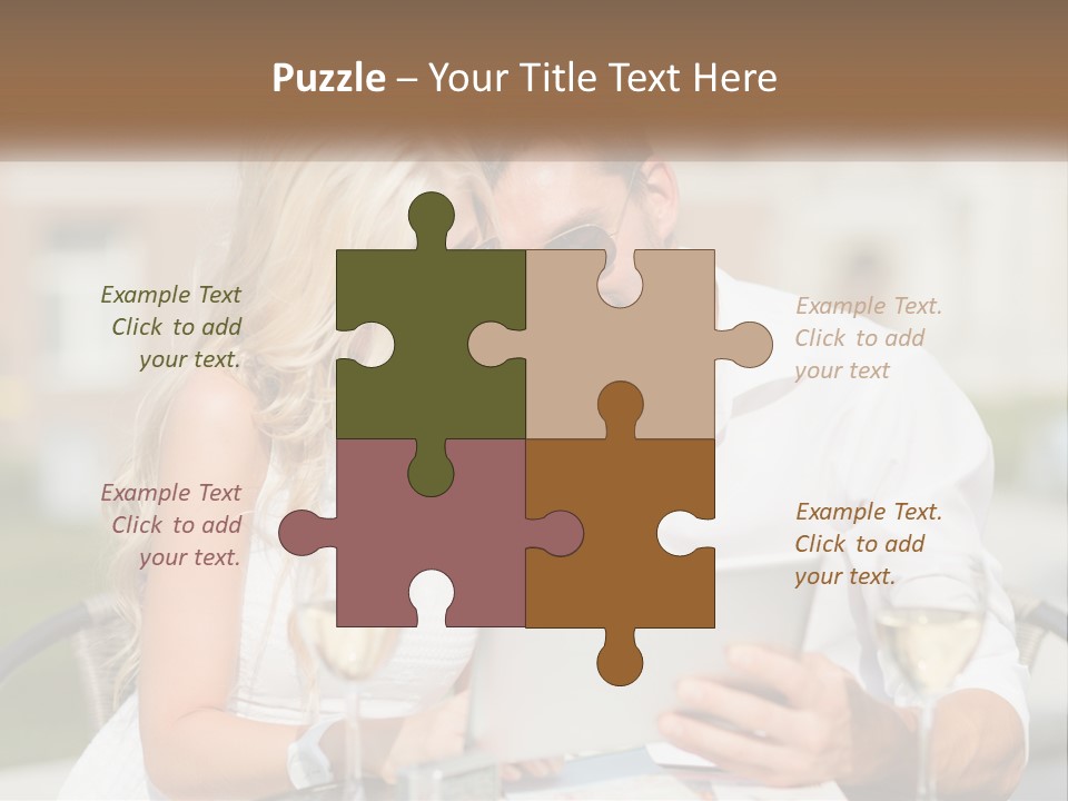 A Man And Woman Sitting At A Table With A Tablet PowerPoint Template