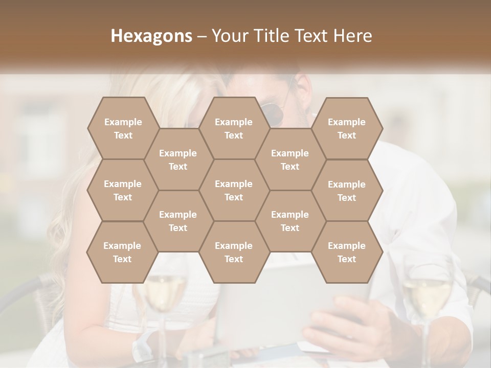 A Man And Woman Sitting At A Table With A Tablet PowerPoint Template