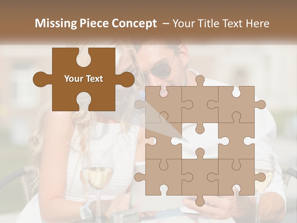 A Man And Woman Sitting At A Table With A Tablet PowerPoint Template