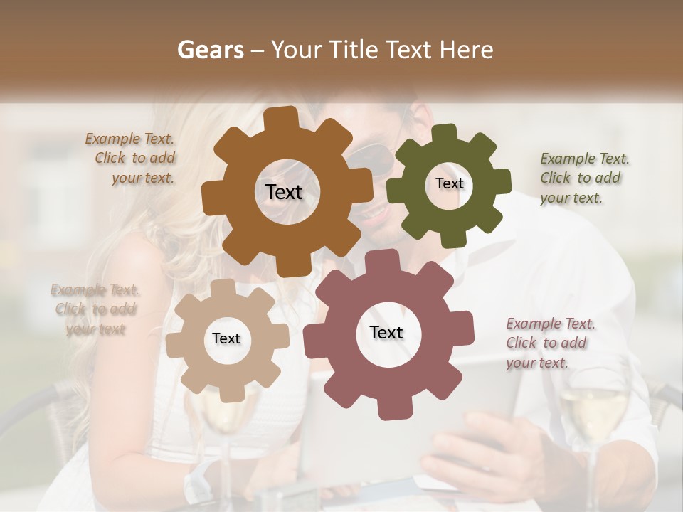 A Man And Woman Sitting At A Table With A Tablet PowerPoint Template