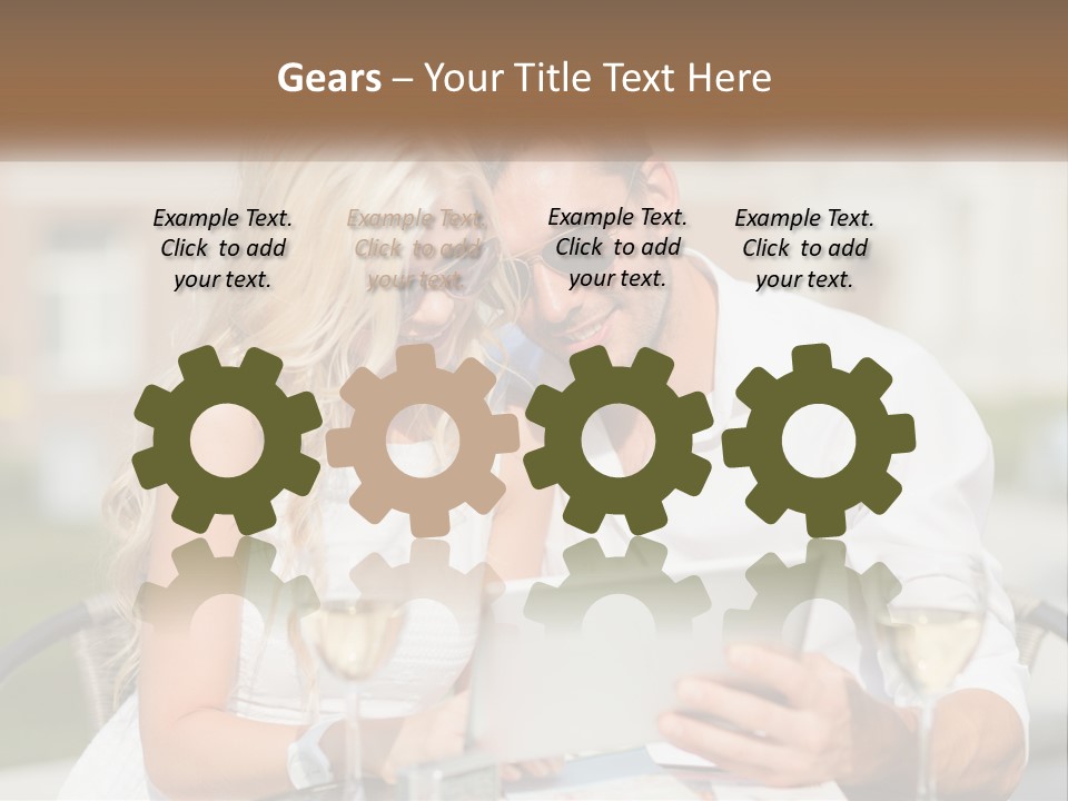 A Man And Woman Sitting At A Table With A Tablet PowerPoint Template