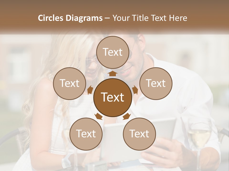 A Man And Woman Sitting At A Table With A Tablet PowerPoint Template