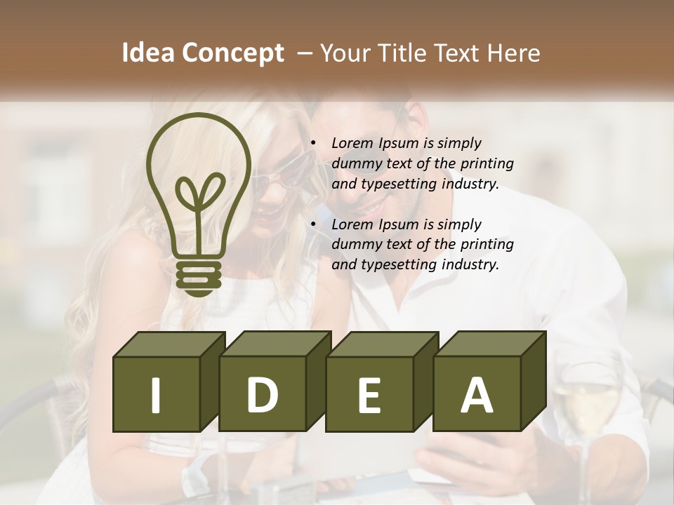 A Man And Woman Sitting At A Table With A Tablet PowerPoint Template