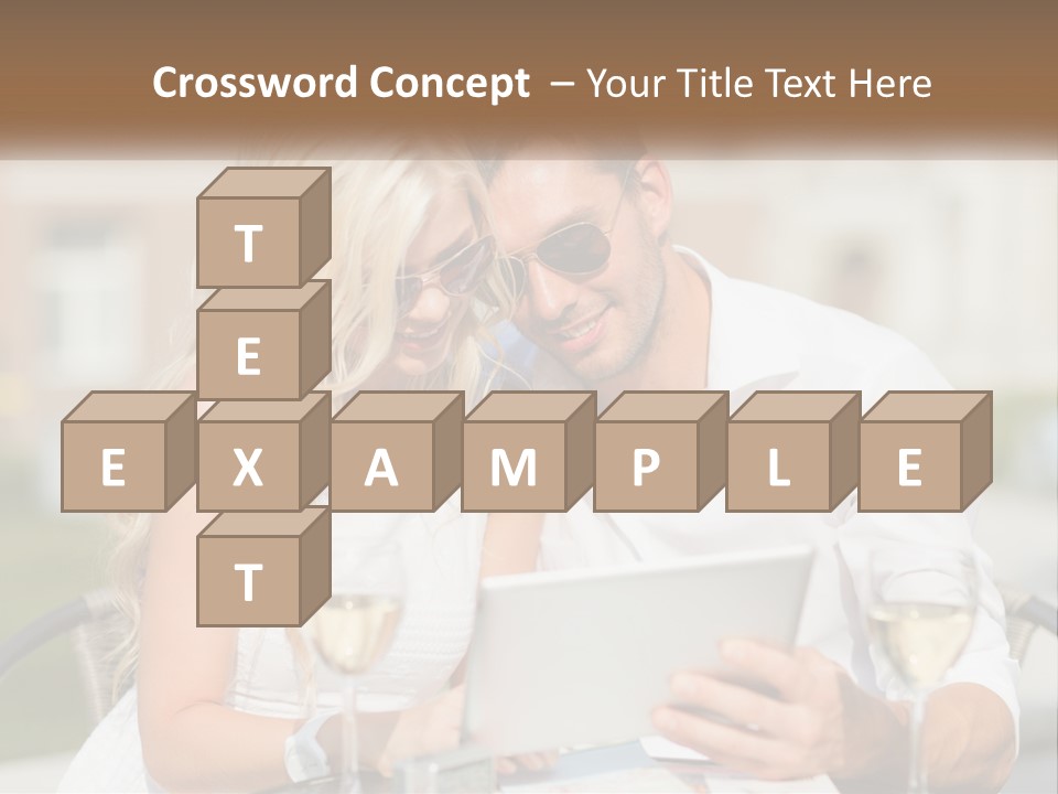 A Man And Woman Sitting At A Table With A Tablet PowerPoint Template