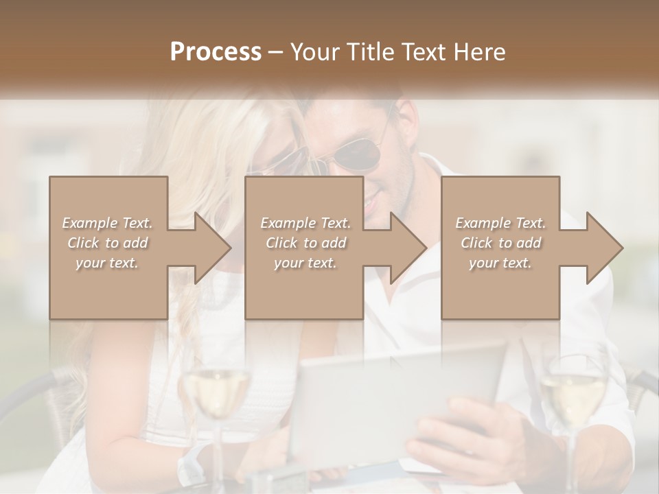 A Man And Woman Sitting At A Table With A Tablet PowerPoint Template
