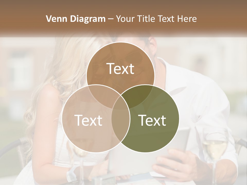 A Man And Woman Sitting At A Table With A Tablet PowerPoint Template