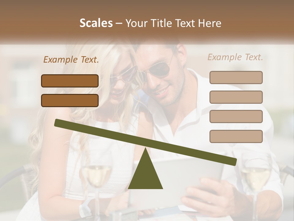 A Man And Woman Sitting At A Table With A Tablet PowerPoint Template