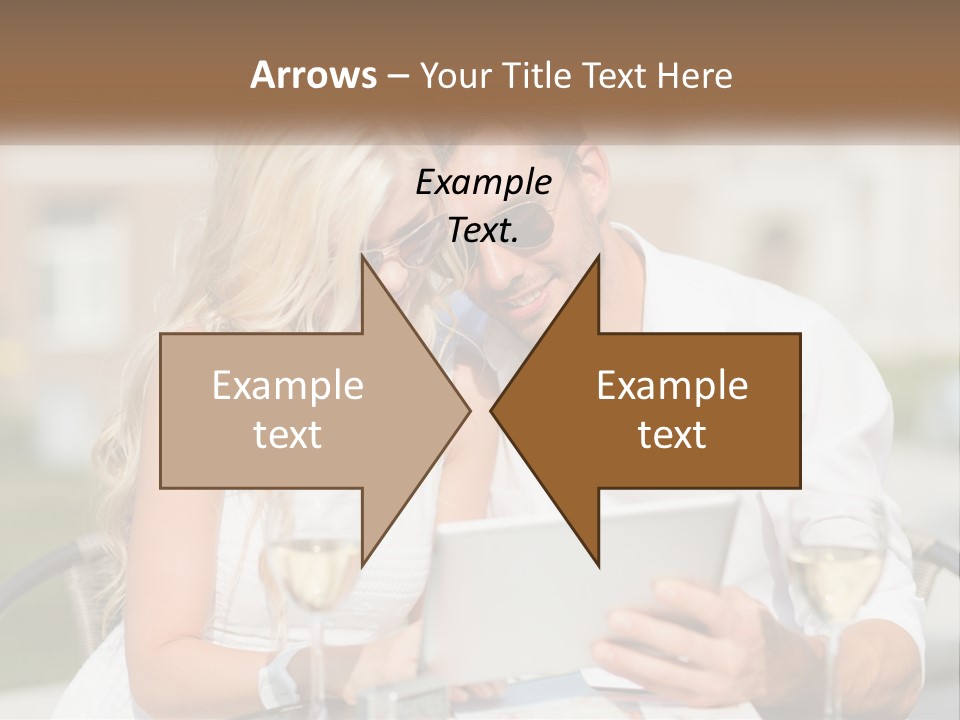 A Man And Woman Sitting At A Table With A Tablet PowerPoint Template